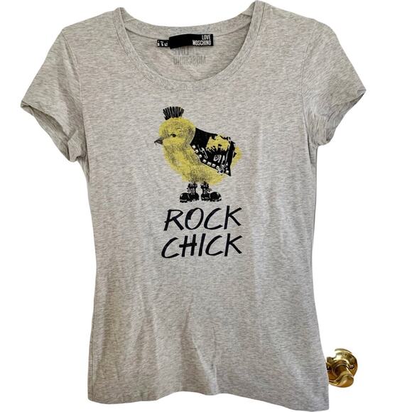 Love Moschino Tops - Love Moschino Grey Rock Chick Graphic Tee Size 6